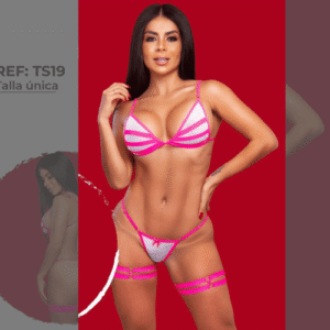 Conjunto de Lencería TS19 Blanco y Rosa con Ligas