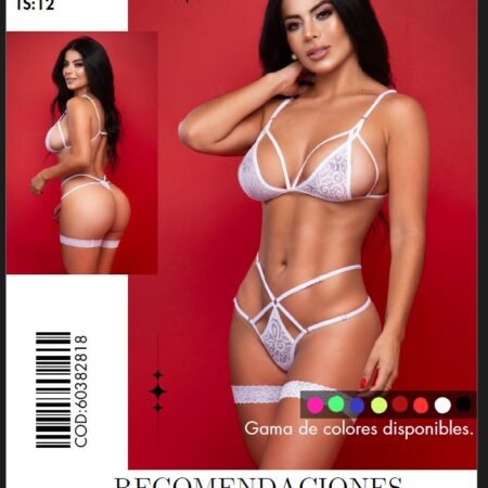 Conjunto de Lencería TS12 Blanco con Encaje y Ligas