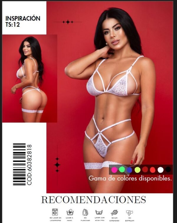 Conjunto de Lencería TS12 Blanco con Encaje y Ligas