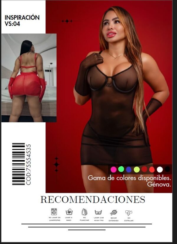 Vestido de Lencería VS04 Negro con Guantes