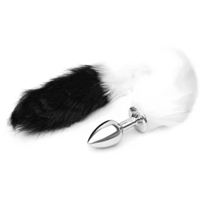 Cola de Zorro Foxy Blanco Gris con Plug Metálico