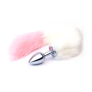 Cola de Zorro Foxy Blanco Rosado con Plug Metálico
