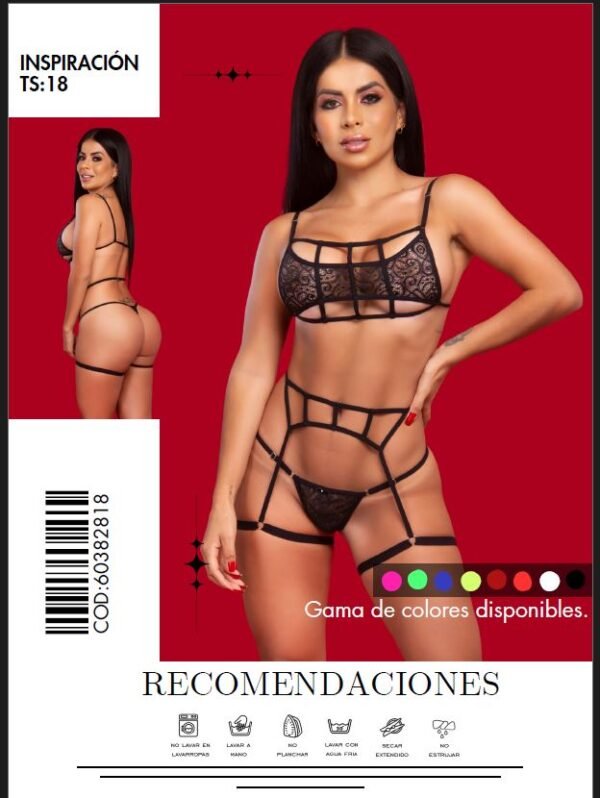 Conjunto de Lencería TS18 Negro con Encaje y Tiras