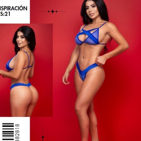Conjunto de Lencería CS21 Azul con Transparencias y Encaje