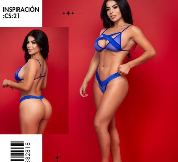 Conjunto de Lencería CS21 Azul con Transparencias y Encaje
