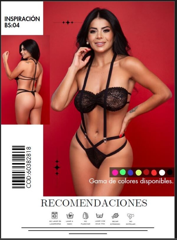 Body de Lencería BS04 Negro con Encaje y Tiras