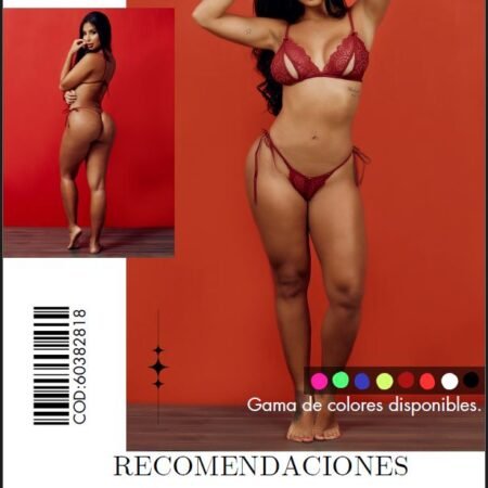 Conjunto de Lencería CS14 Vinotinto con Encaje y Tiras