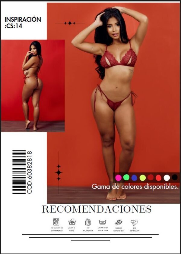 Conjunto de Lencería CS14 Vinotinto con Encaje y Tiras