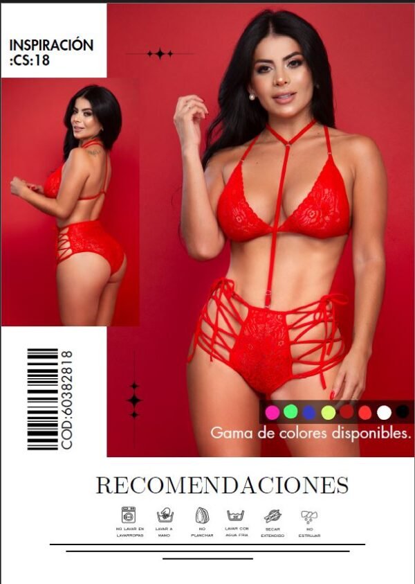 Conjunto de Lencería CS18 Rojo con Encaje y Tiras