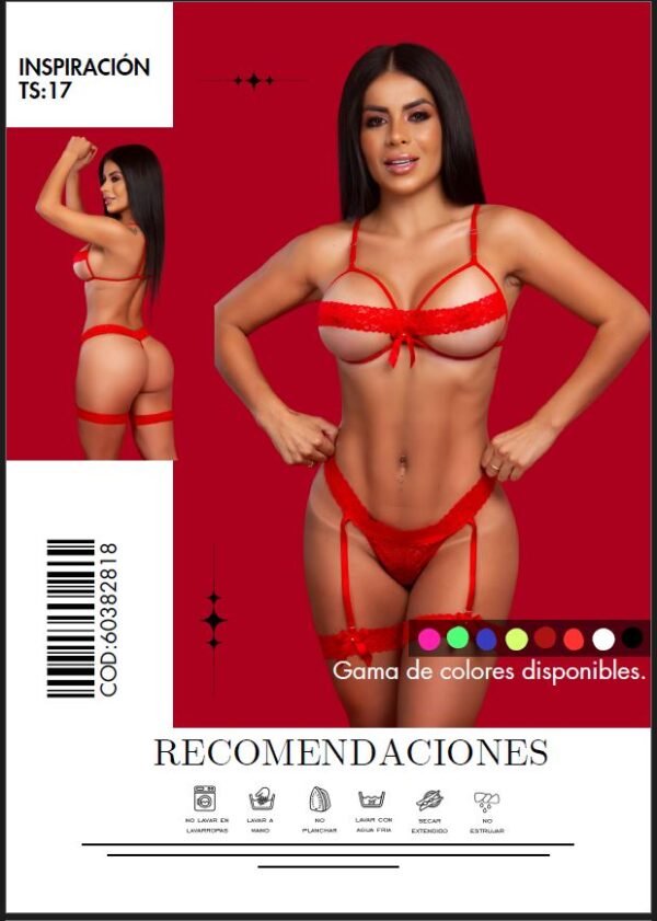 Conjunto de Lencería TS17 Rojo con Encaje y Liguero