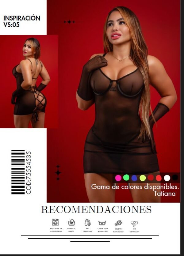 Vestido de Lencería VS05 Tatiana Negro con Transparencias